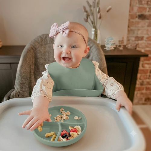 Vakum Tabanlı Bebek Silikon Mama Tabağı - Bölmeli BLW Beslenme Seti