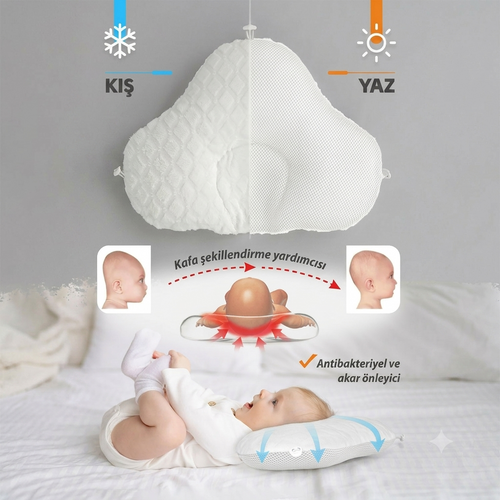 Ortopedik Bebek Düz Kafa Yastığı - Yeni Doğan Kafa Şekillendirici Ergonomik Yastık