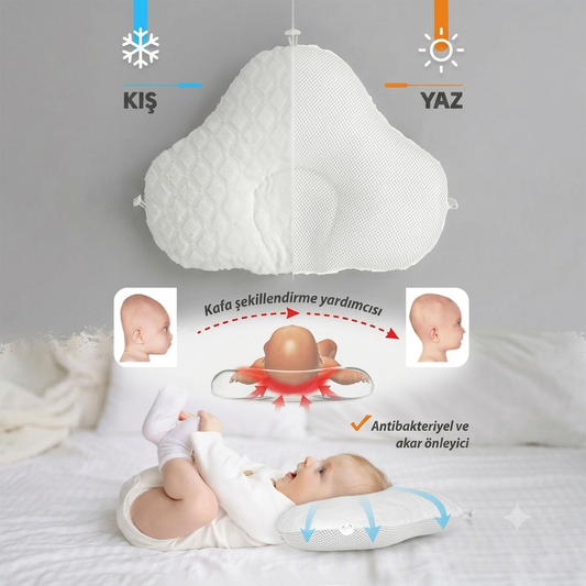 Ortopedik Bebek Düz Kafa Yastığı - Yeni Doğan Kafa Şekillendirici Ergonomik Yastık